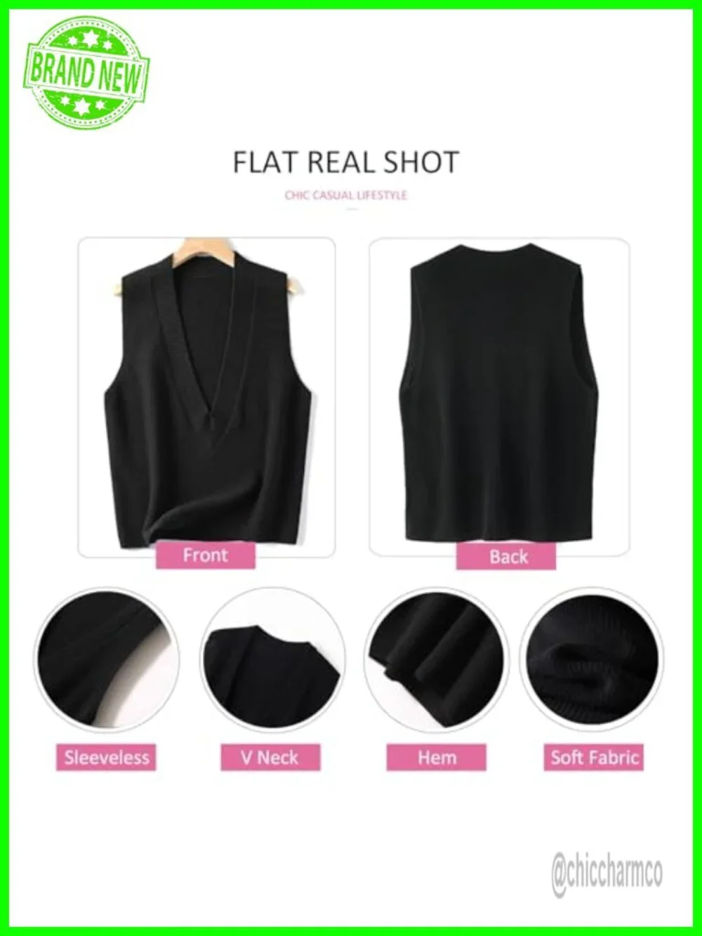 Women's V Neck Sleeveless Knit Sweater Vest Pullover Fall Layering Piece